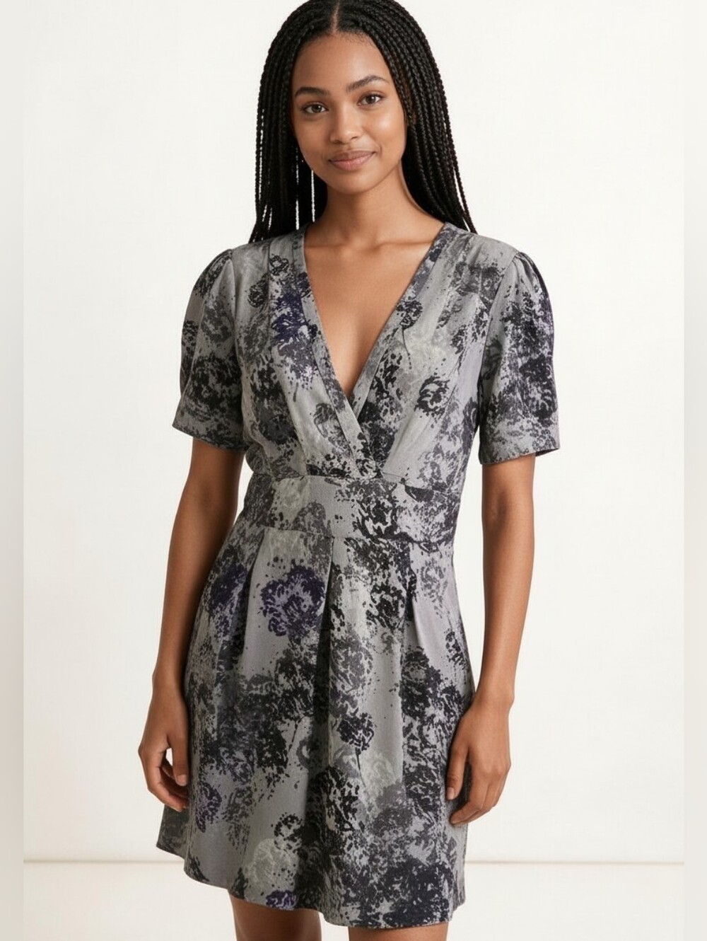 Banana Republic Petite Dress Gray Abstract Size 12P - Picture 1 of 16